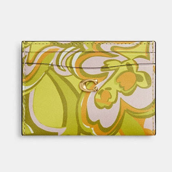 NWT Coach Floral Card Holder - Yellow Green and Gold - Picture 1 of 3